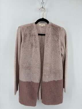 Payton Primrose Pink Colourblock Faux Fur Open Front Cardigan